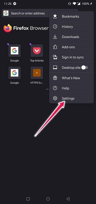 Prendre des captures d'écran en mode navigation privée Paramètres Android de Firefox