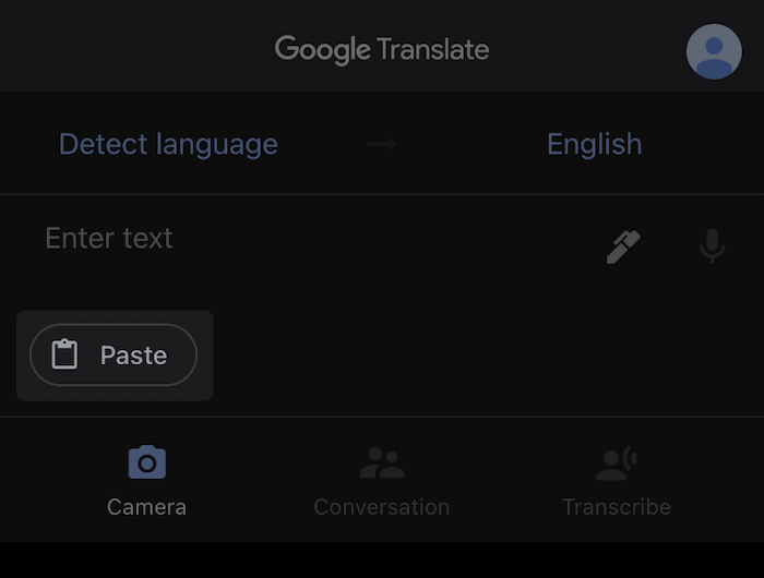 Le bouton Passé dans Google Translate.