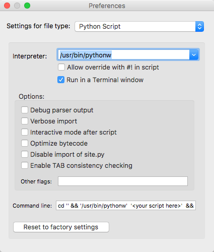 Le menu Préférences du lanceur Python.