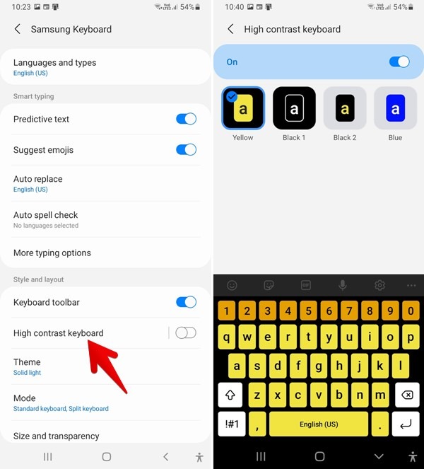 Clavier Samsung Activer le thème à contraste élevé
