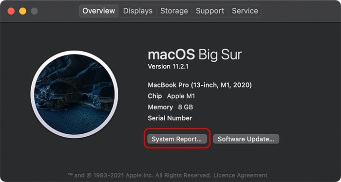 Forcer l'application à exécuter le rapport système Intel version M1 Mac