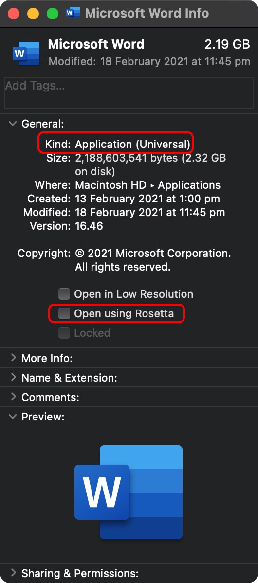 Forcer l'application à exécuter la version Intel M1 Mac Rosetta