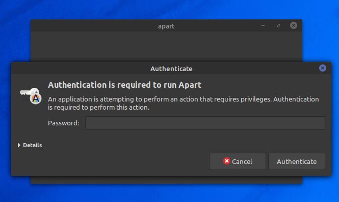 Sauvegarder les partitions dans Ubuntu avec l'authentification Apart Gtk