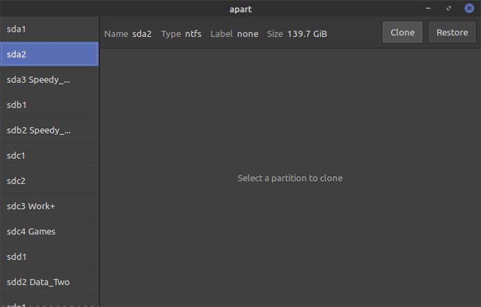 Partitions de sauvegarde dans Ubuntu avec Apart Gtk Choisissez la partition