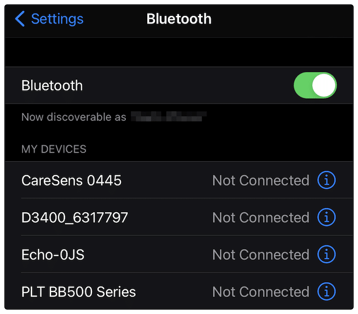 L'écran Paramètres Bluetooth.