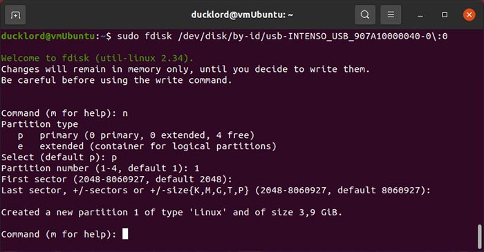 Réparer l'usb dans Linux Fdisk Créer une partition