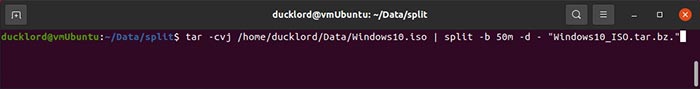 Compresser les fichiers fractionnés dans Ubuntu Tar Split Bz