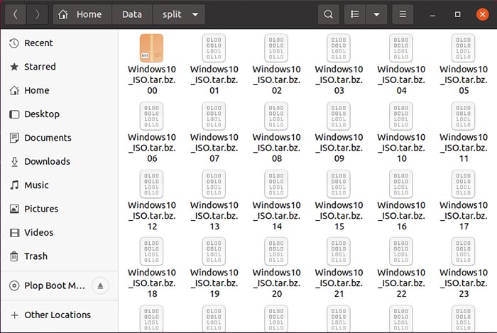 Compresser des fichiers fractionnés dans des fichiers fractionnés compressés Ubuntu