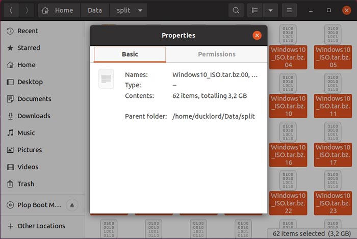 Compresser les fichiers fractionnés dans la taille des fichiers fractionnés compressés Ubuntu