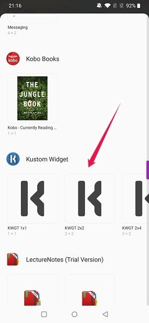Créer un widget Android Select Kustom Widget
