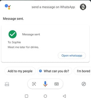 Envoyer des messages Google Assistant mains libres texte Whatsapp