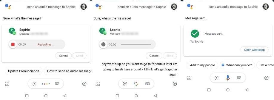 Envoyer des messages Assistant Google Enregistrement d'un message audio