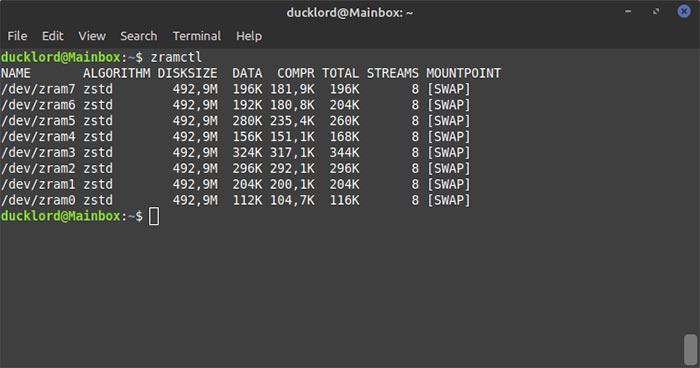 Configurer Zram sur Ubuntu Zramctl