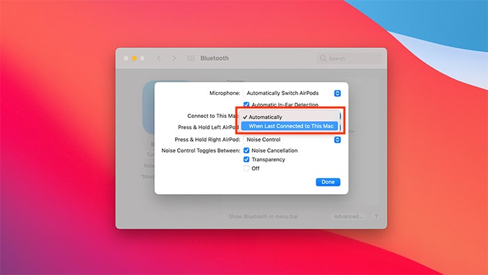 Désactiver la commutation automatique des Airpods sur Mac