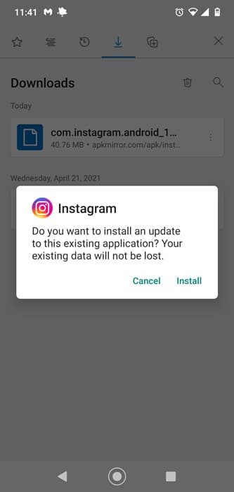 Réparer les applications Android ne fonctionnant pas Installer Instagram