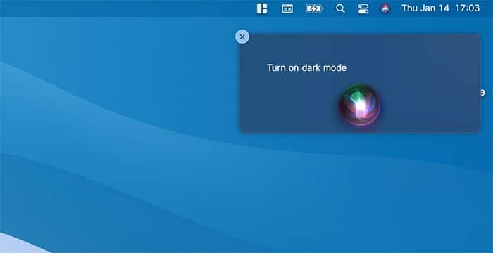 Invite Siri en mode sombre de Macos