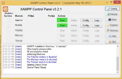 Panneau de configuration Windows Xampp