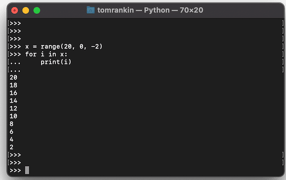 Décroissant de gamme Python