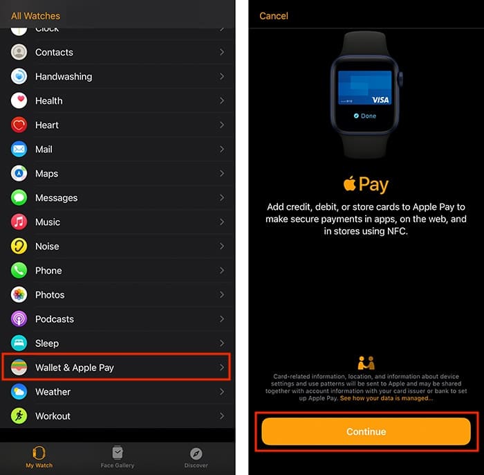 Configurer l'écran d'introduction d'Apple Pay Watch