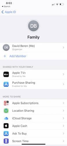 Configurer Apple Family Sharing Iphone Addmember