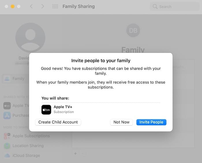 Configurer Apple Family Sharing Invite Mac
