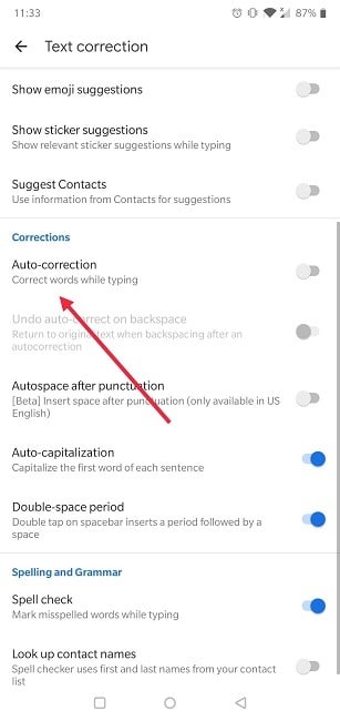 Comment désactiver la correction automatique Android Désactiver la correction automatique