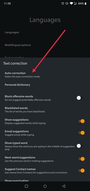 Comment désactiver la correction automatique Android Chrooma Correction automatique