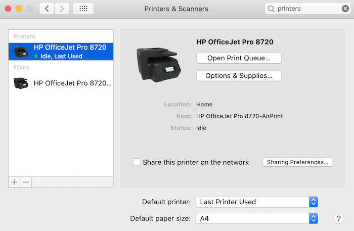 Vous pouvez accéder aux paramètres de diagnostic de l'imprimante macOS