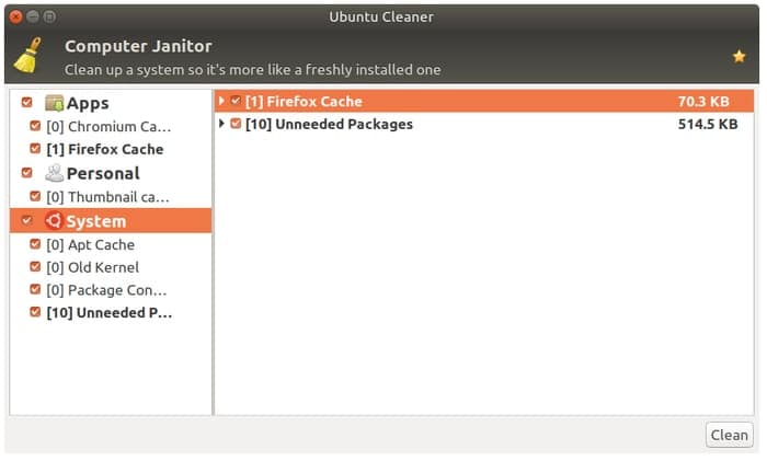 Outils de nettoyage du système Linux Ubuntu Cleaner