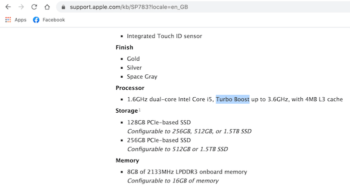 Apple publie des spécifications techniques détaillées pour chacun de ses Mac.