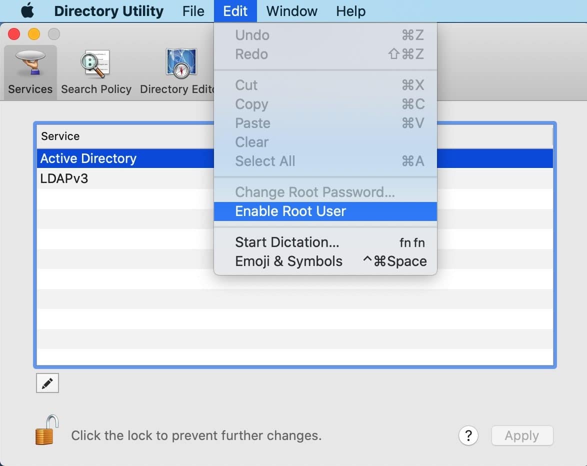 Vous pouvez activer l'utilisateur root via l'utilitaire d'annuaire de macOS.