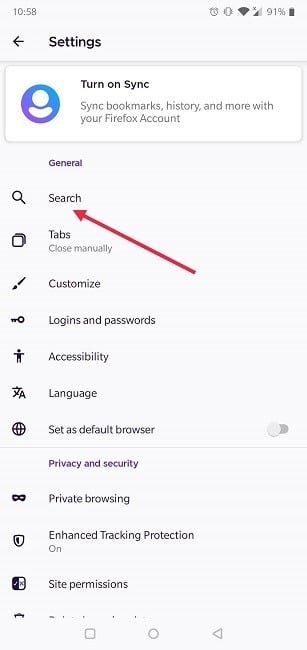 Comment changer le moteur de recherche par défaut Android Firefox Search