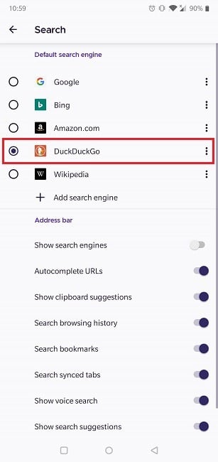 Comment modifier les options par défaut du moteur de recherche par défaut d'Android Firefox