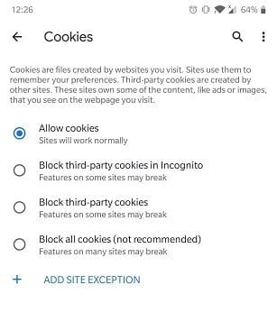 Comment activer les cookies Navigateur Android Chrome Autoriser les cookies