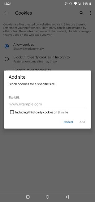Comment activer les cookies dans le navigateur Android Chrome Add Exception