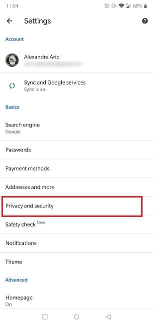 Comment activer les cookies sur la confidentialité et la sécurité de Chrome du navigateur Android