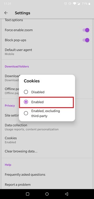 Comment activer les cookies Navigateur Android Les cookies Opera sont activés