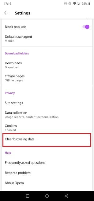 Comment activer les cookies Navigateur Android Opera Effacer les données de navigation