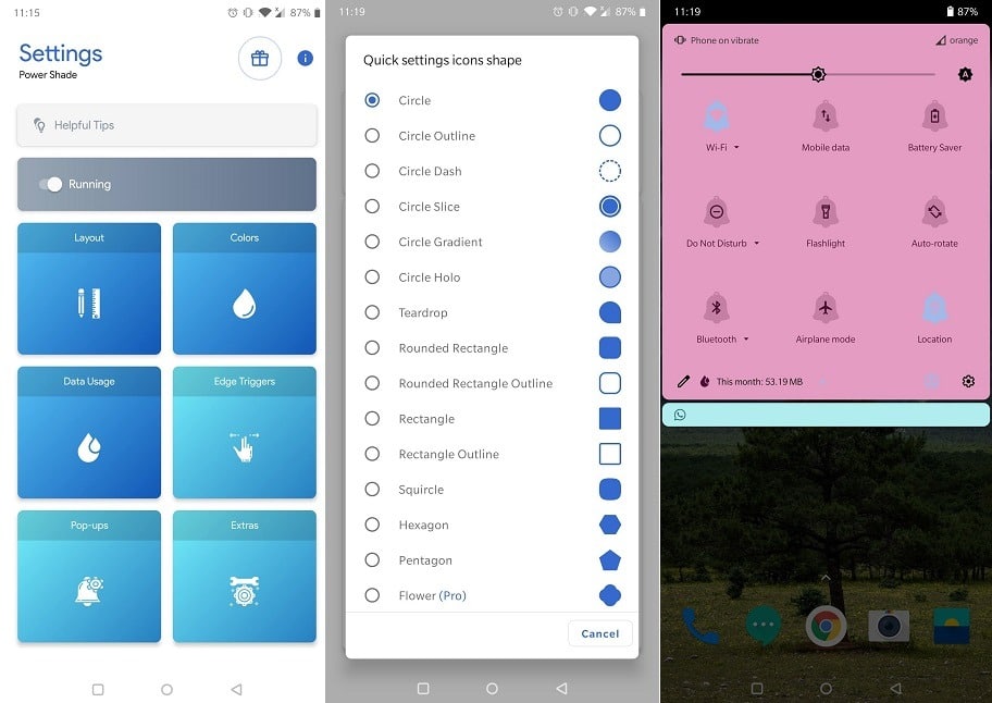 Meilleures applications de paramètres rapides Android Bottom Power Shade