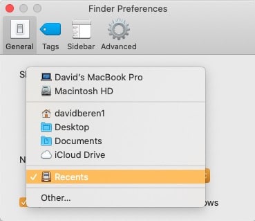 Meilleur dossier par défaut des préférences du Finder Mac