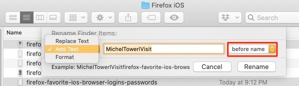 Meilleures préférences du Finder Mac Renommer plusieurs fichiers en troisième
