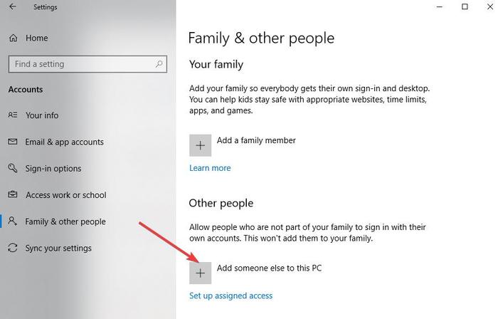 Réparer le copier-coller ne fonctionne pas Paramètres Windows Comptes Famille et autres personnes Ajouter quelqu'un d'autre