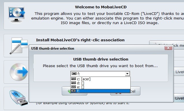 Vérifiez la clé USB bootable Mobalivecd Select
