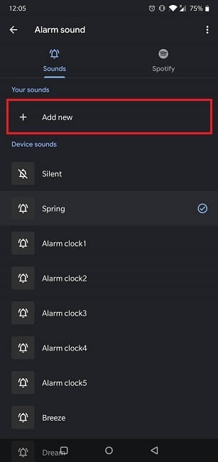 Comment définir l'alarme Spotify Google Clock Ajouter une nouvelle sonnerie