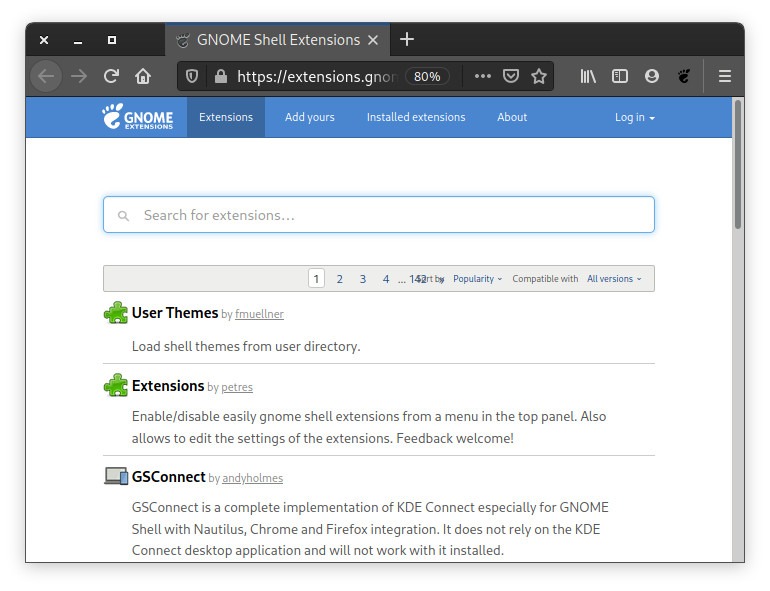 Désactiver le site Web des extensions Gnome Shell d'espaces de travail dynamiques