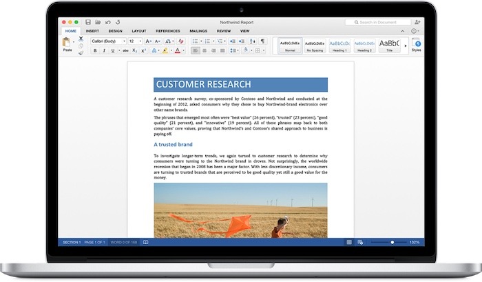 Mac Iwork sur l'interface Microsoft Word d'Office365