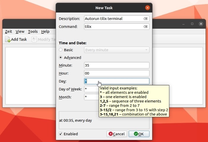 Easy Crontab avec Zeit Task Paramètres de temps avancés