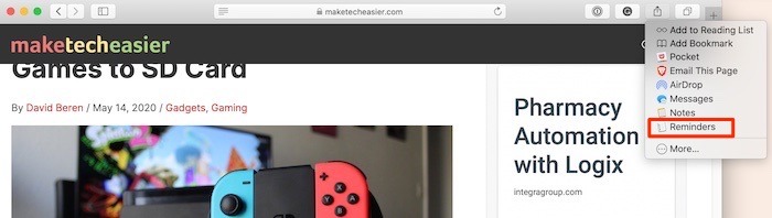 Volet de partage Mac de l'application Rappels principaux Volet de partage Mac de l'application Rappels principaux