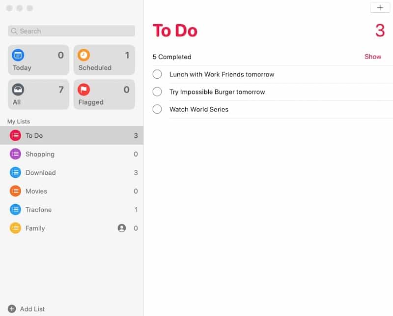 App Rappels principaux Mac Sous-tâches Un App Rappels principaux Mac Sous-tâches Un