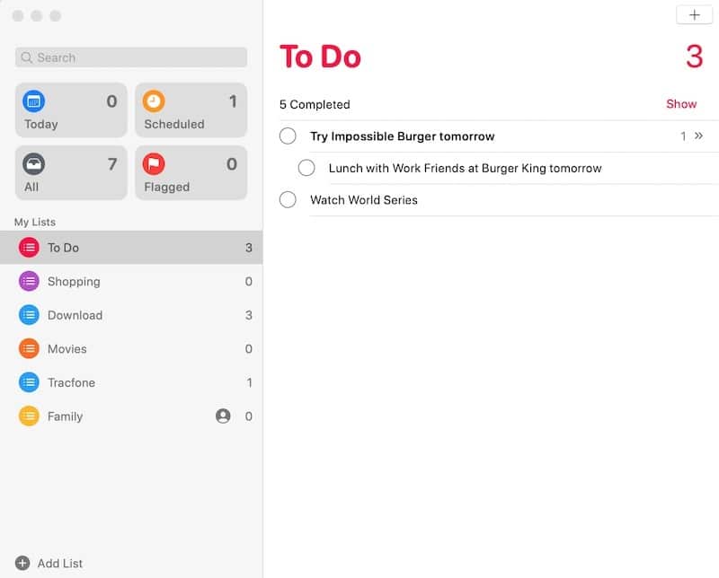 App Rappels principaux Mac Sous-tâches finales App Rappels principaux Mac Sous-tâches finales